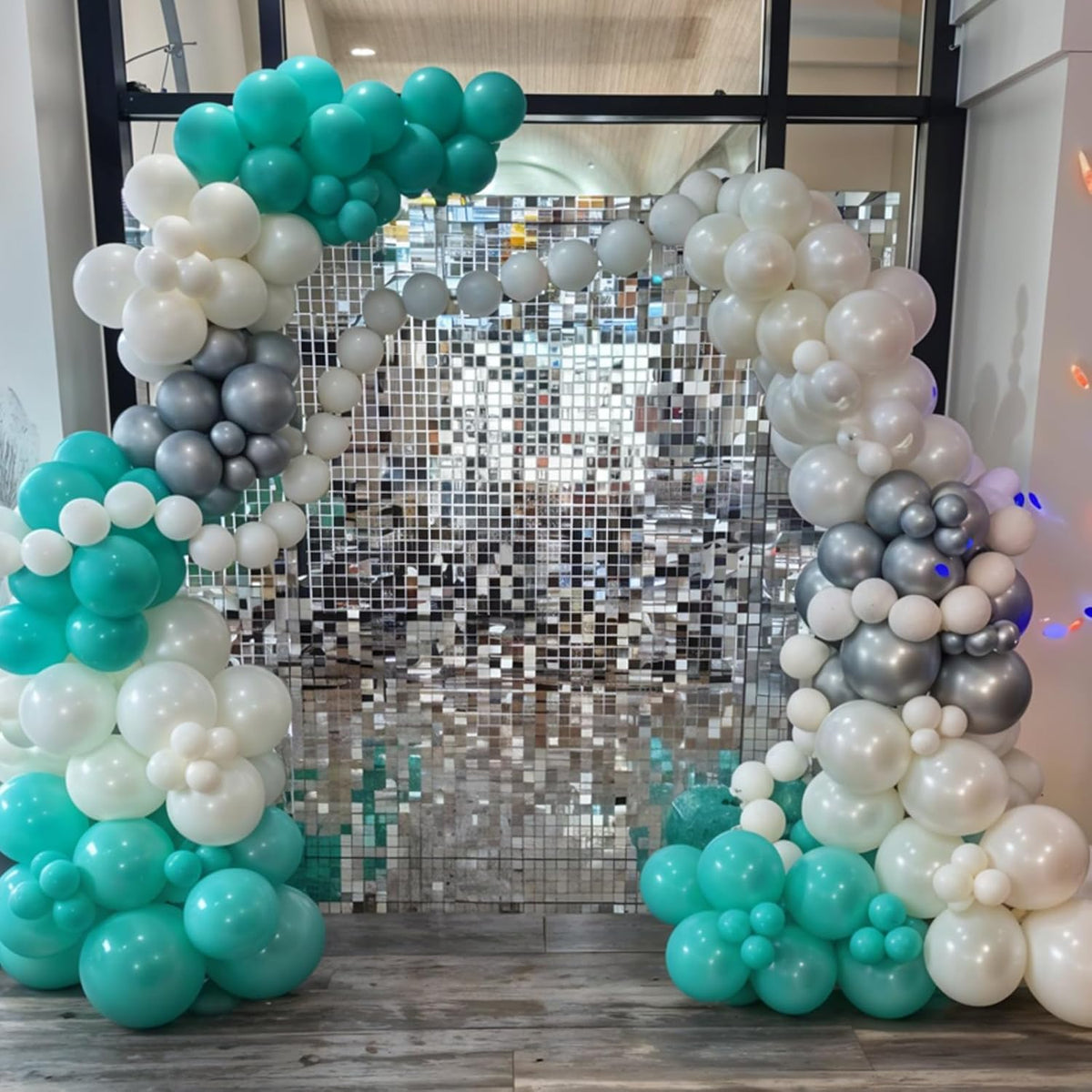 Double Stuffed Teal Balloons, 60pcs Teal Blue Silver Balloons, Pearl White Balloon For Girls Women
