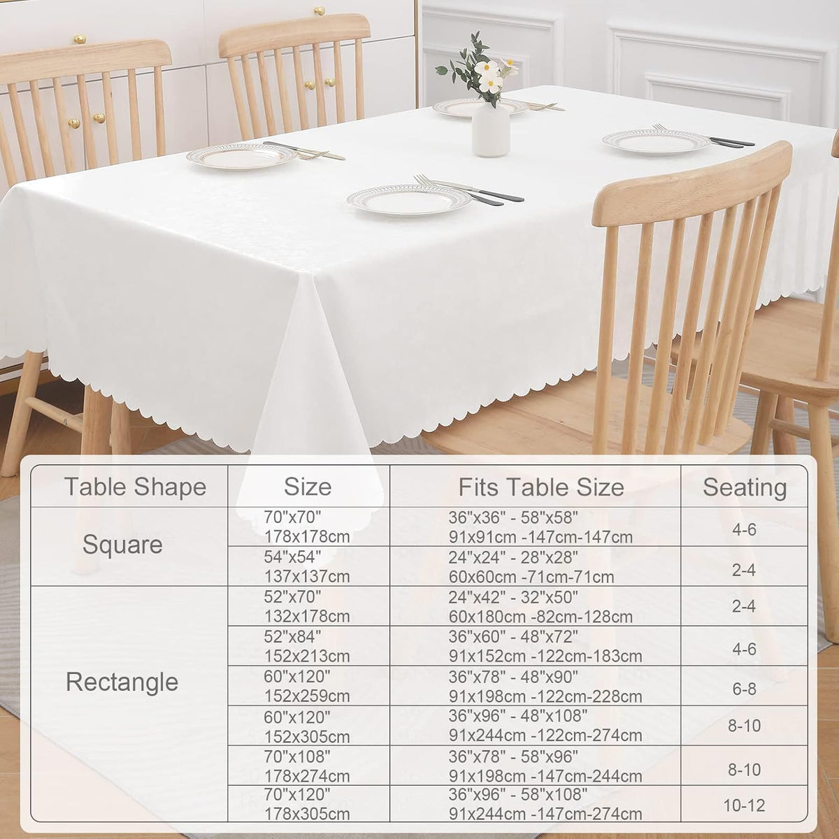 Smiry Square Table Cloth, Waterproof Heavy Duty Vinyl Tablecloths, Wipeable Washable Table Cover