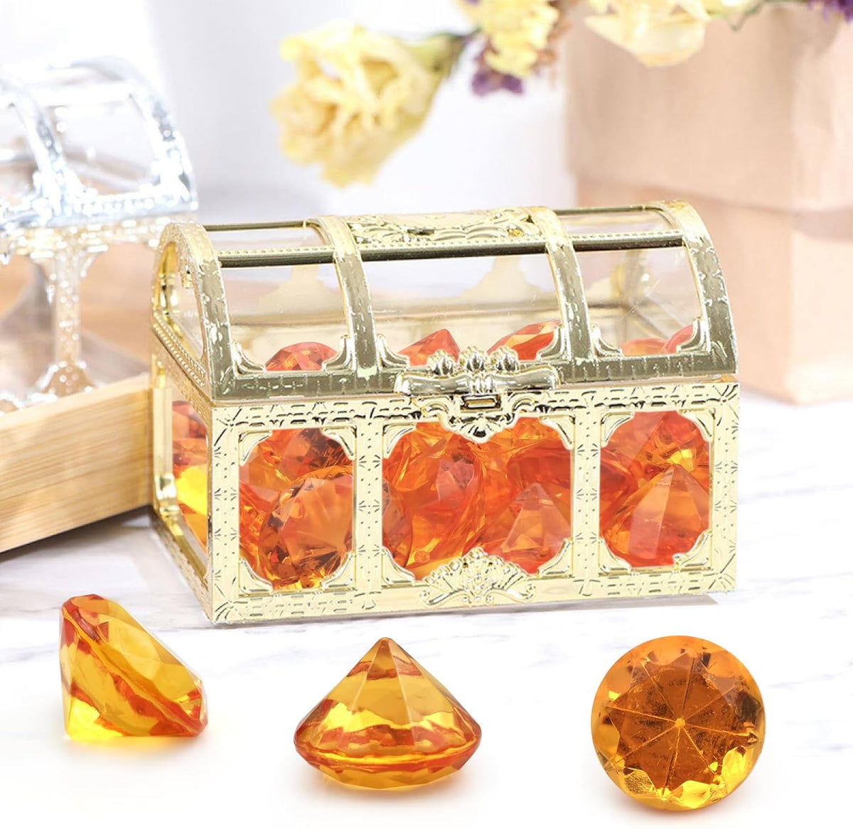 100 PCS Acrylic Diamond Gems, Orange Acrylic Diamonds 1 Inch Acrylic Gemstones Vase Filler Fake