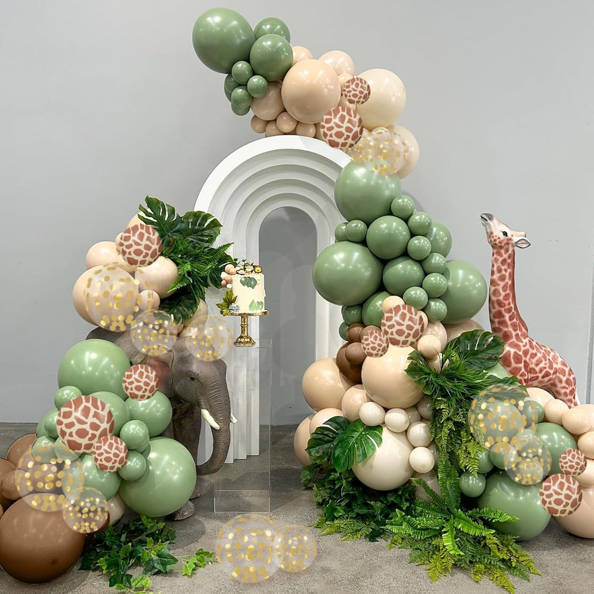 Green and Brown Balloons, 12 Inchs Sage Green Deer Print Gold Confetti Balloons for Kids Woodland