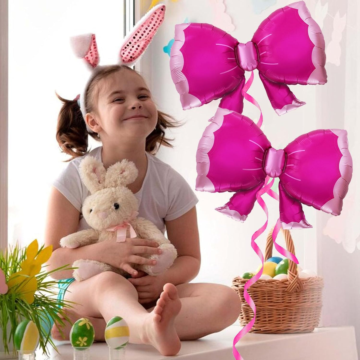 36 Inches Bow Foil Balloon Huge Bowtie Pink Balloon for Baby Shower, Wedding, Kids Theme Party