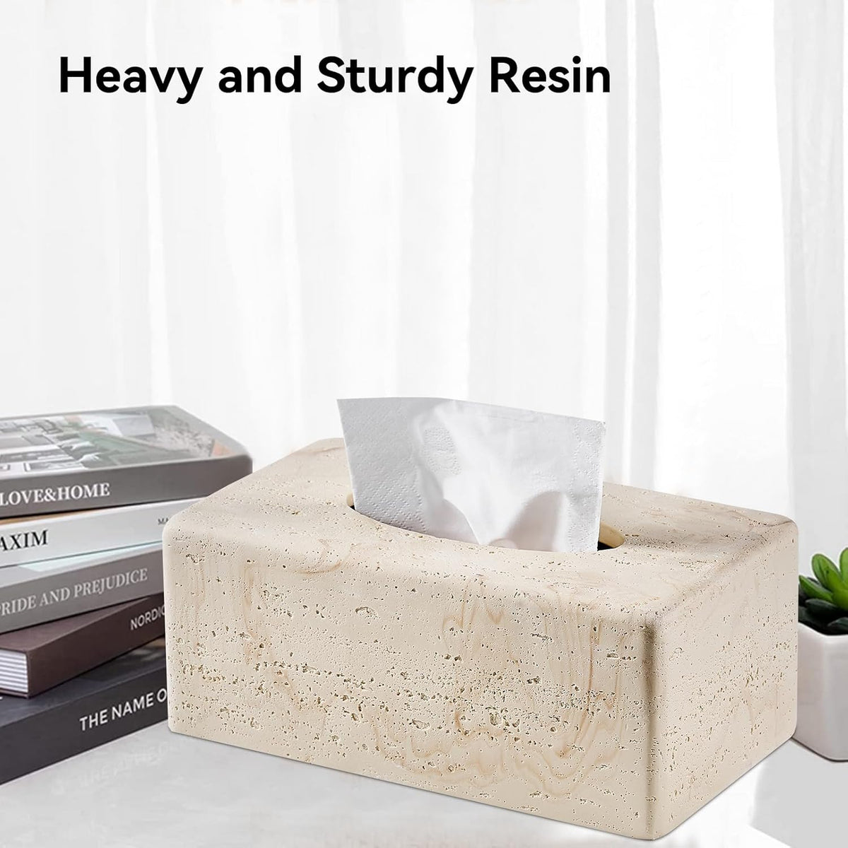 Natural Travertine Textures Tissue Box Cover Rectangular for Home Decor,Resin Heavy Tissue Box