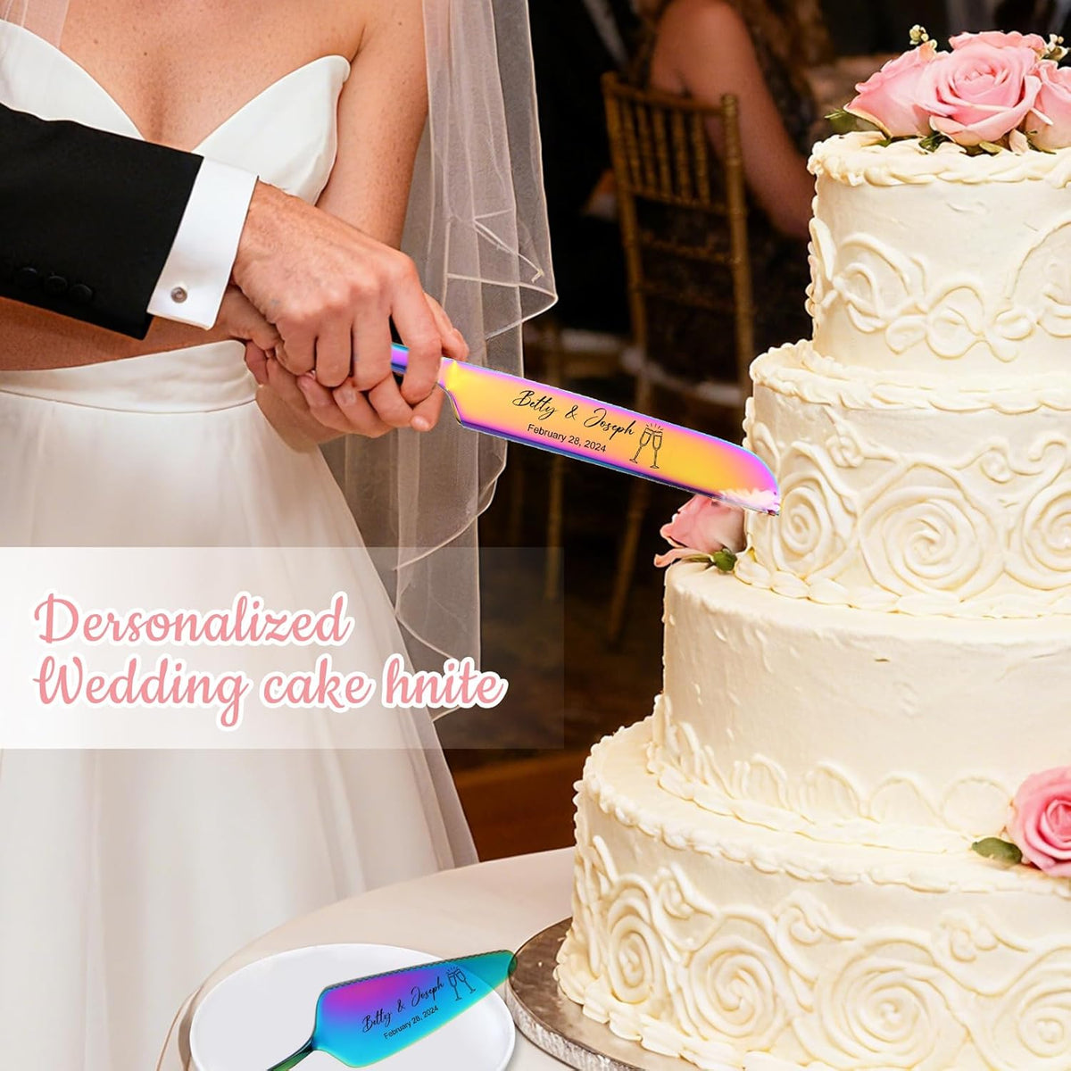 Personalized Wedding Cake Knife and Server Set Stainless Steel Cake Cutter Server Engraved Cake