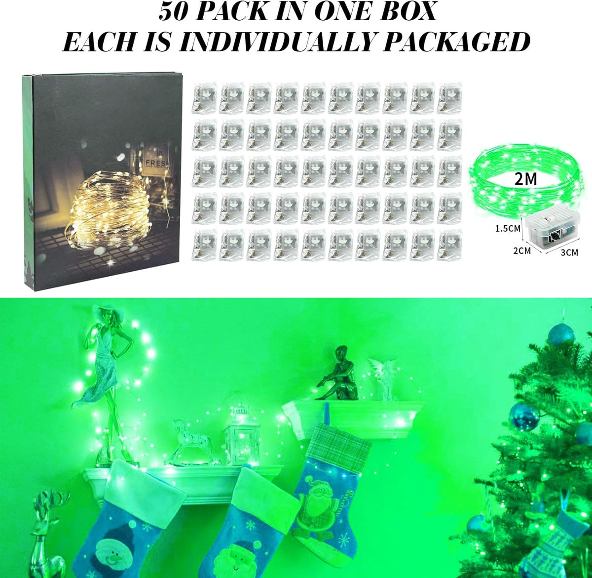 ZGWJ 50 Pack Fairy Lights Battery Operated, 7ft 20 Mini LED Fairy String Lights Silver Wire 3 Modes