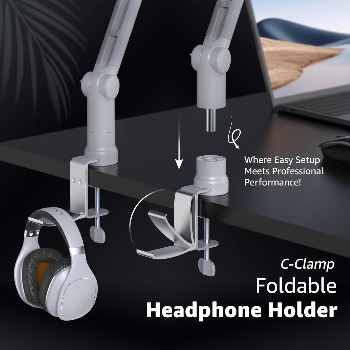 IXTECH Microphone Boom Arm with Desk Mount, 360° Rotatable, Adjustable and Foldable Scissor