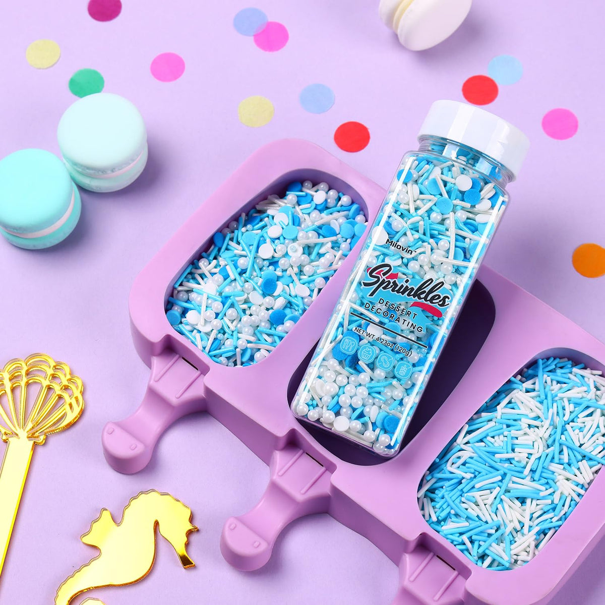 Edible Blue Sprinkles for Cake Decorating, Blue Confetti Sprinkles, Pearl Sprinkles, Jimmy