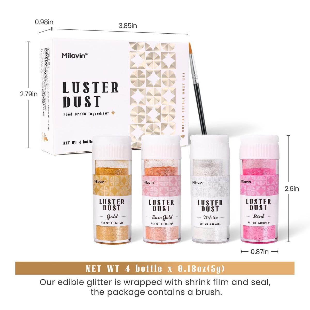 Edible Glitter, 4 Colors Luster Dust Edible, 5g/bottle Edible Glitter for Cocktails, Drinks, Cake