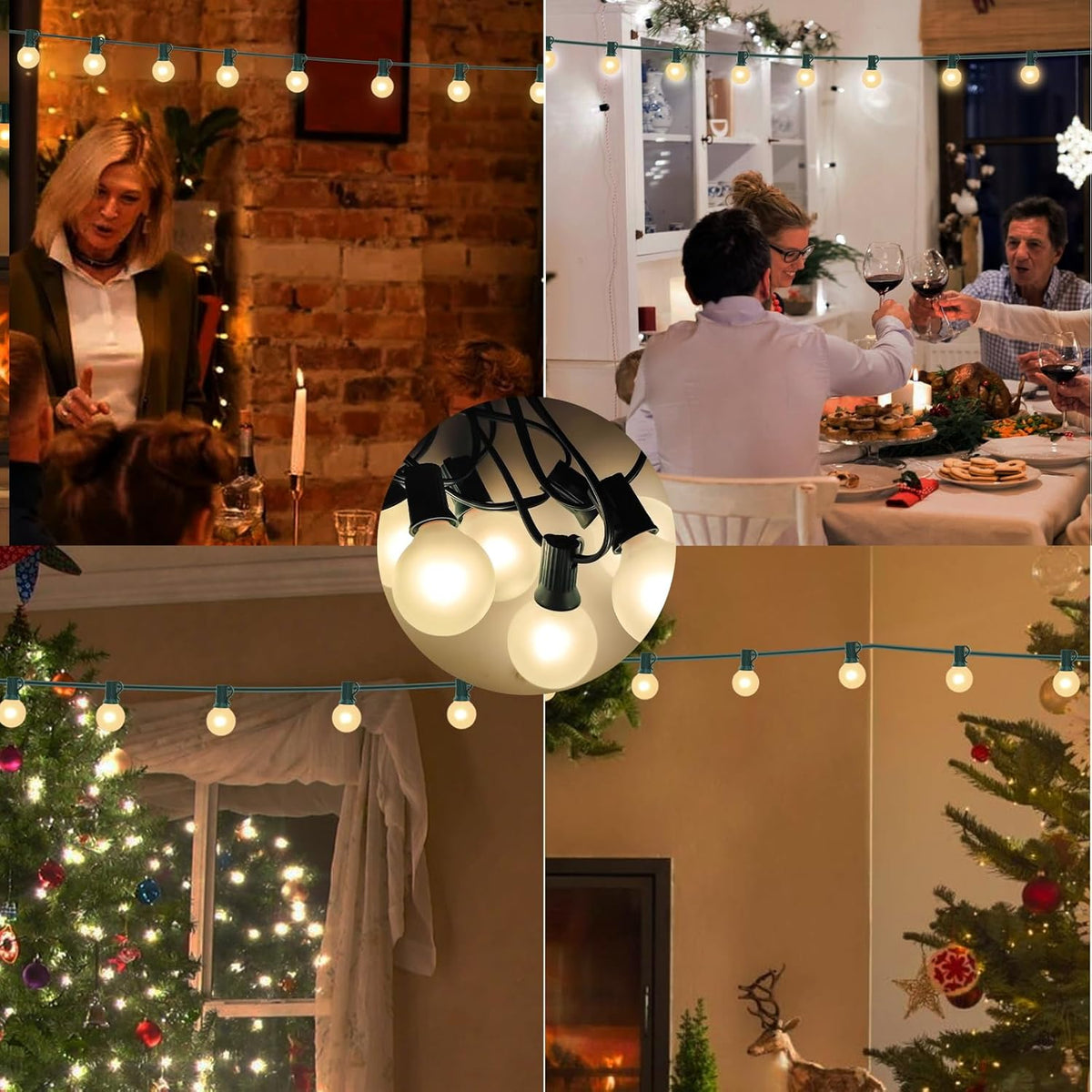 SUNSGNE G40 Round Christmas Lights Outdoor, 25ft Vintage Christmas Globe Lights with 27 5W Frosted