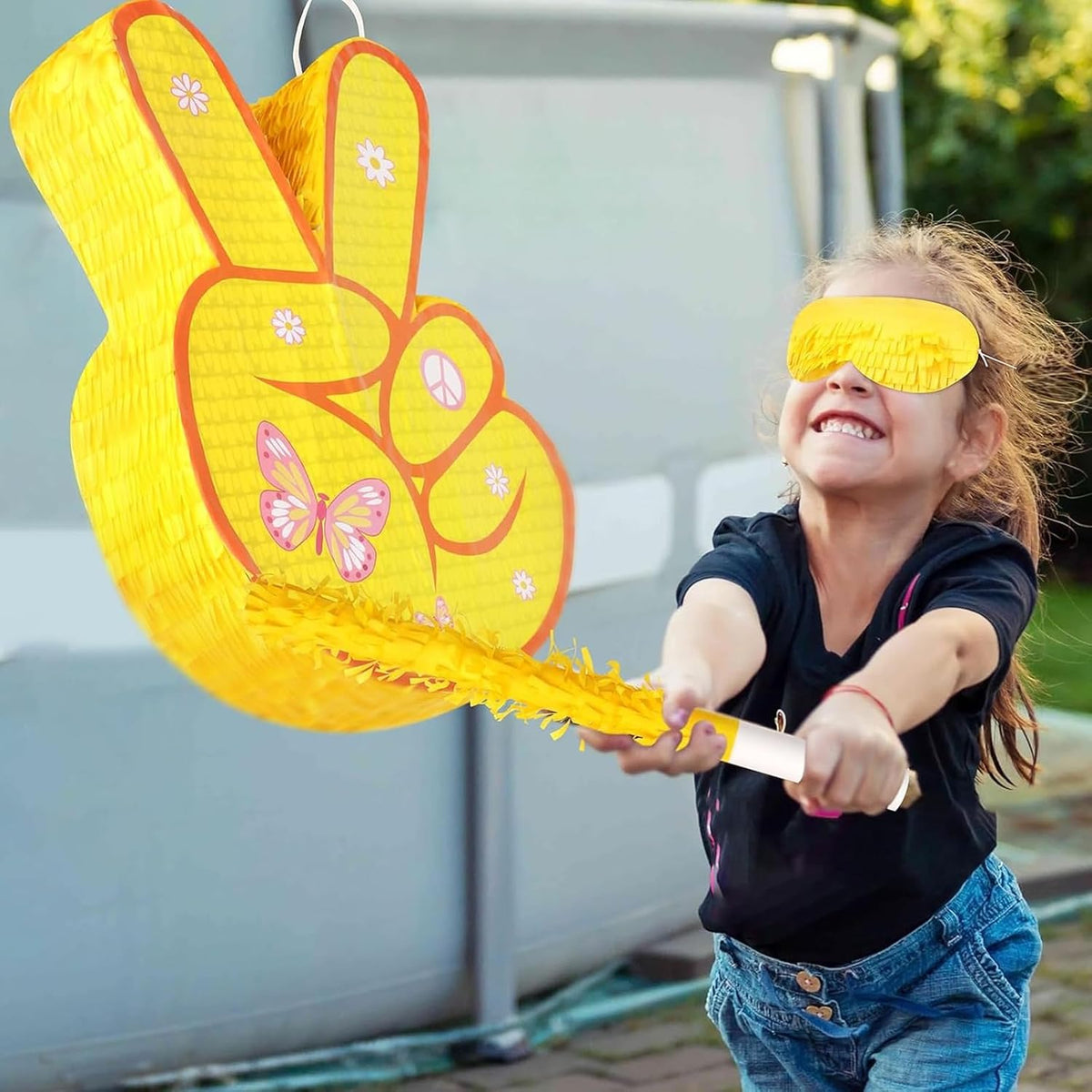 Hippie Pinata with Stick & Hanging Loop Daisy Flower Mexican Pinata Game for Young Wild and Three