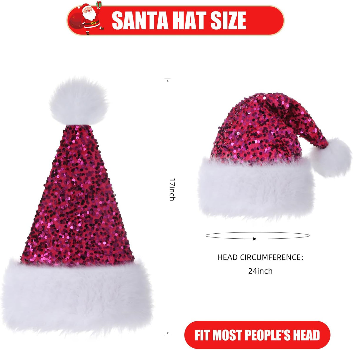Personalized Sequin Santa Hat for Adults, Red Glitter Christmas Party Hat, Xmas Halloween New Year