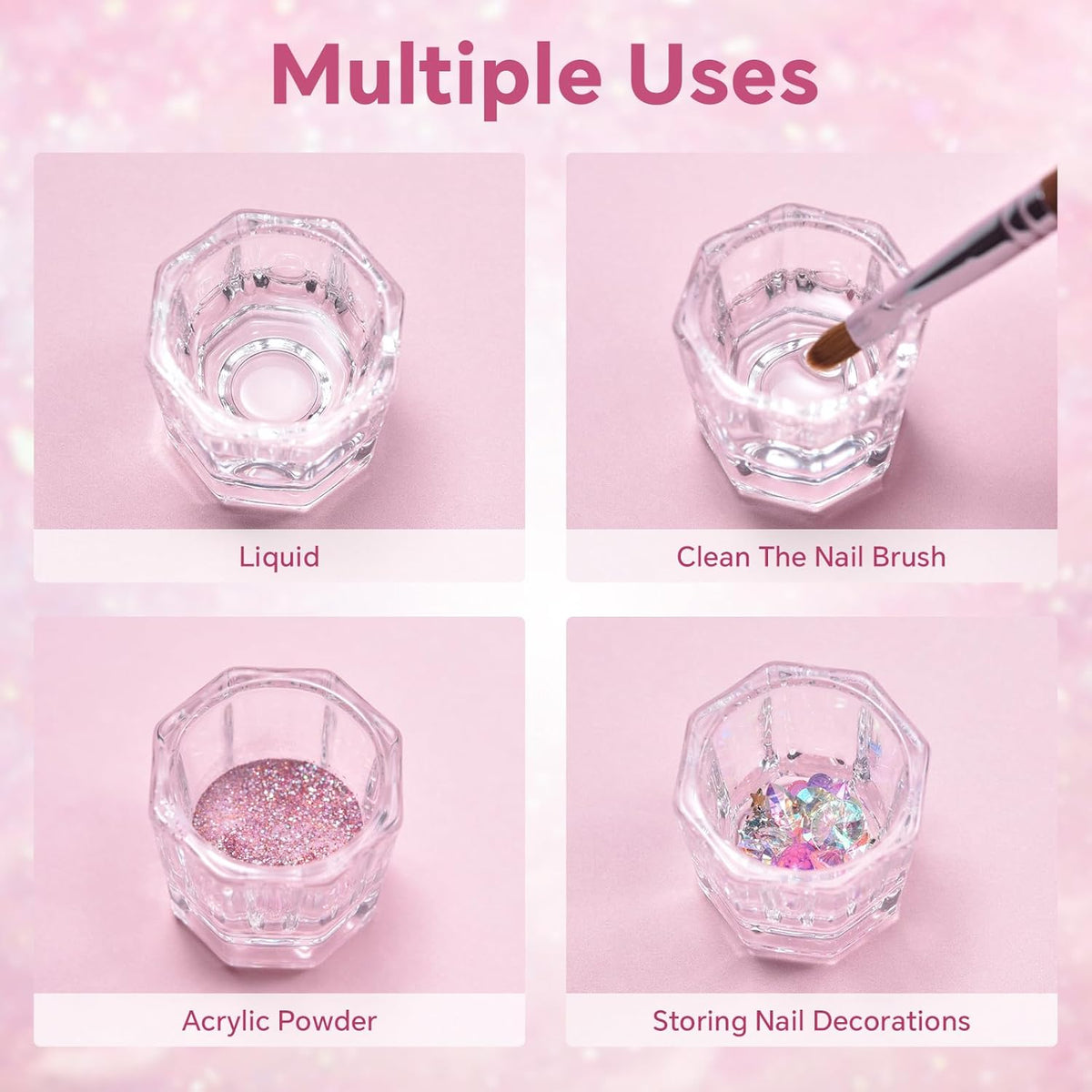2Pcs Nail Art Dappen Dish Cups for Acrylic Liquid and Powder Clear Glass Nail Bowl Acrylic Powder