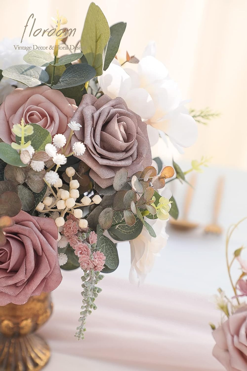 Floroom Artificial Flowers 25pcs Real Looking Dusty Rose Ombre Colors Foam Fake Roses with Stems