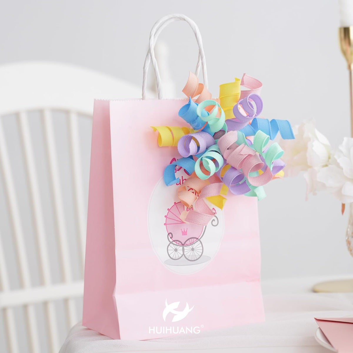 HUIHUANG Pastel Curly Ribbon Bows Pastel Bows for Gift Wrapping, Self Adhesive Burst Gift Bow for