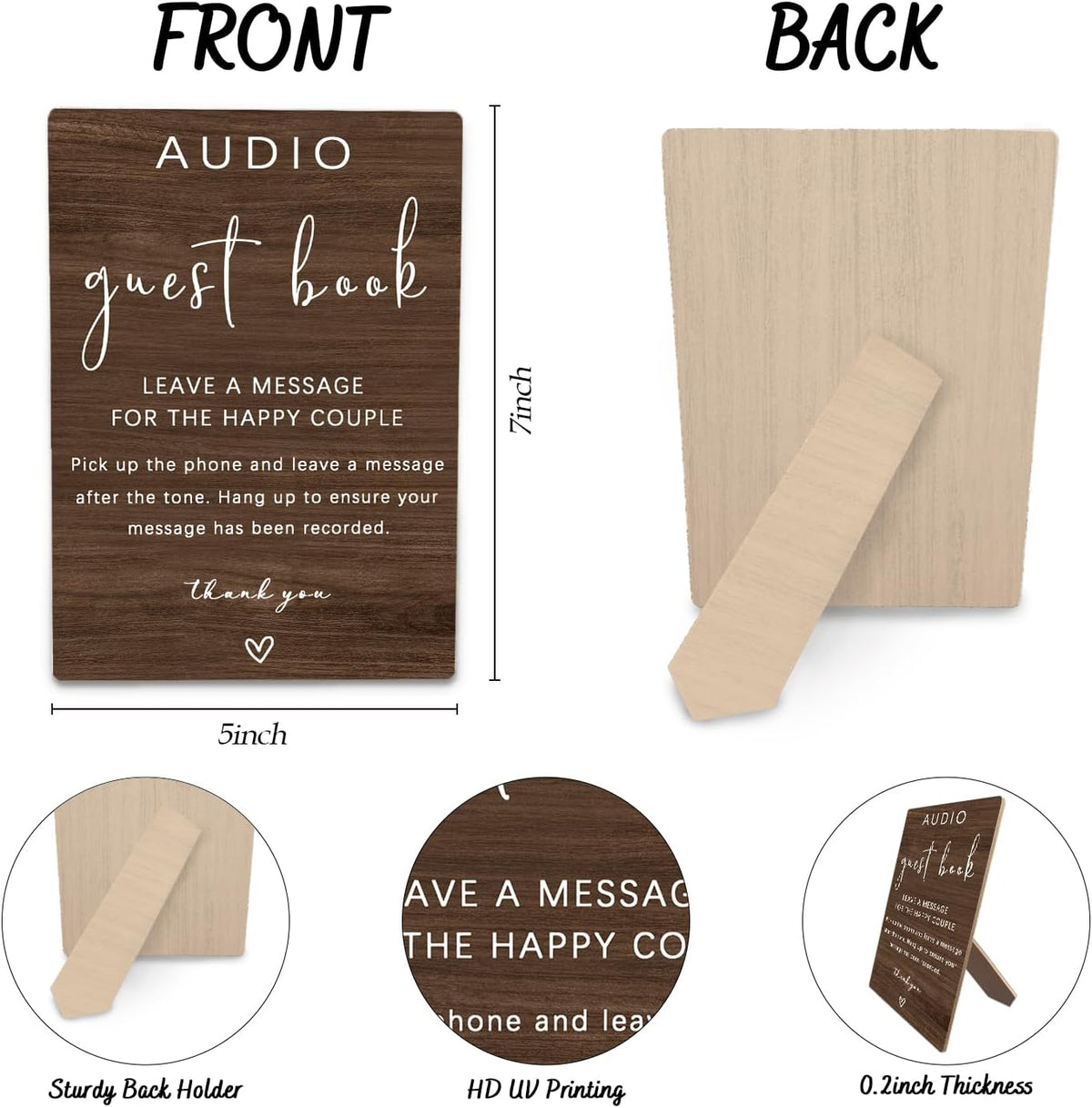 Audio Guestbook Sign, Audio Phone Guestbook Wooden Stand 5x7inch, Wedding Telephone Phone Audio