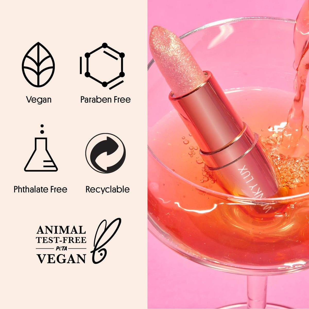 Winky Lux Rosé Glimmer Balm -Hydrating ph Lip Balm, Natural Pink Tint with pH Color Changing