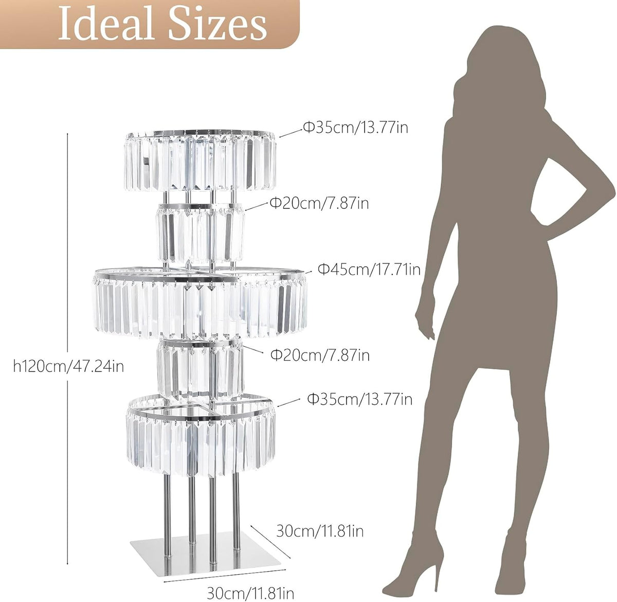 Silver Crystal Vases for Centerpieces, 47.2in Metal Pedestal Stands for Table Chandelier