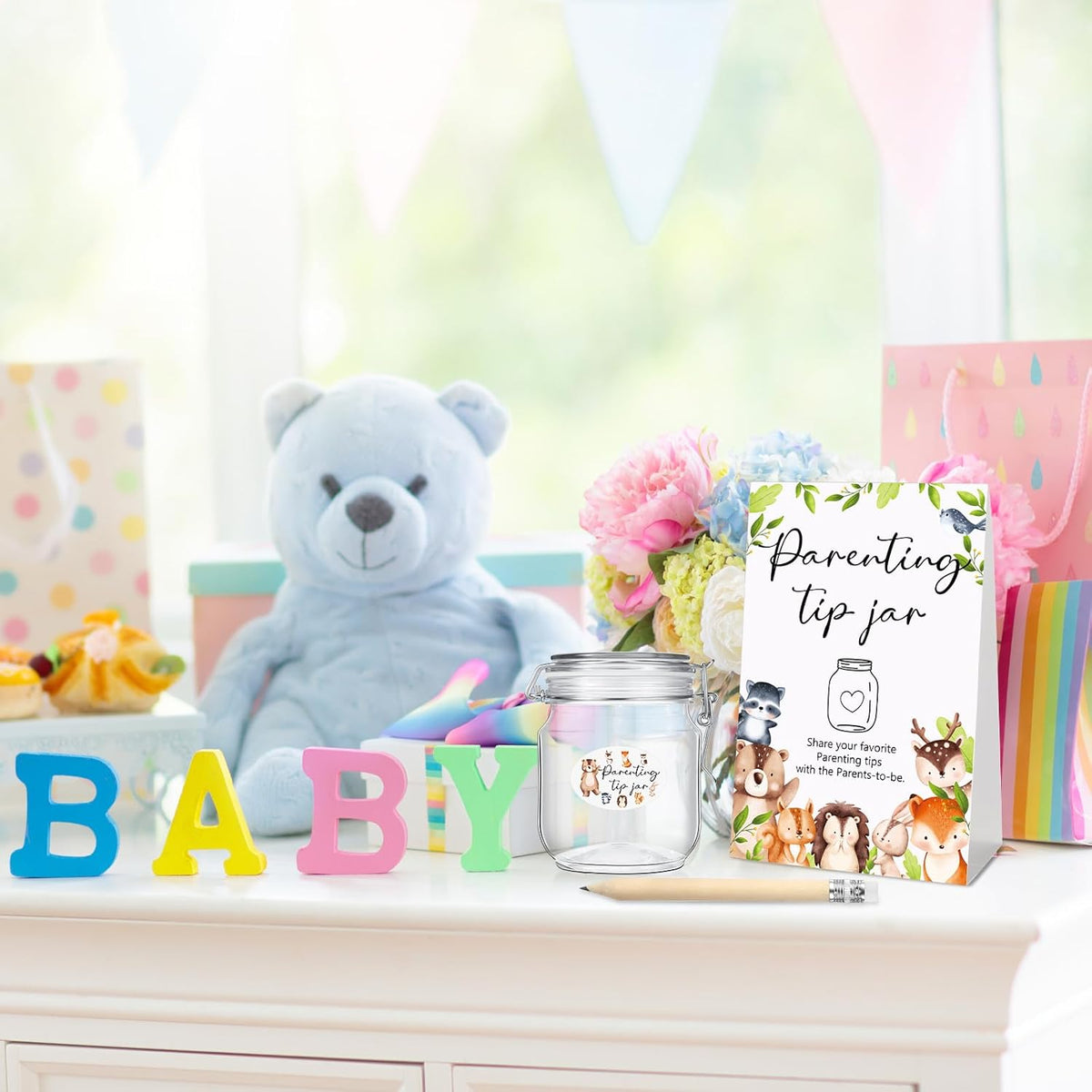 Roowest Baby Shower to Baby Advice Cards for New Parents to Be - Tip Jar Sign for New Parents 60