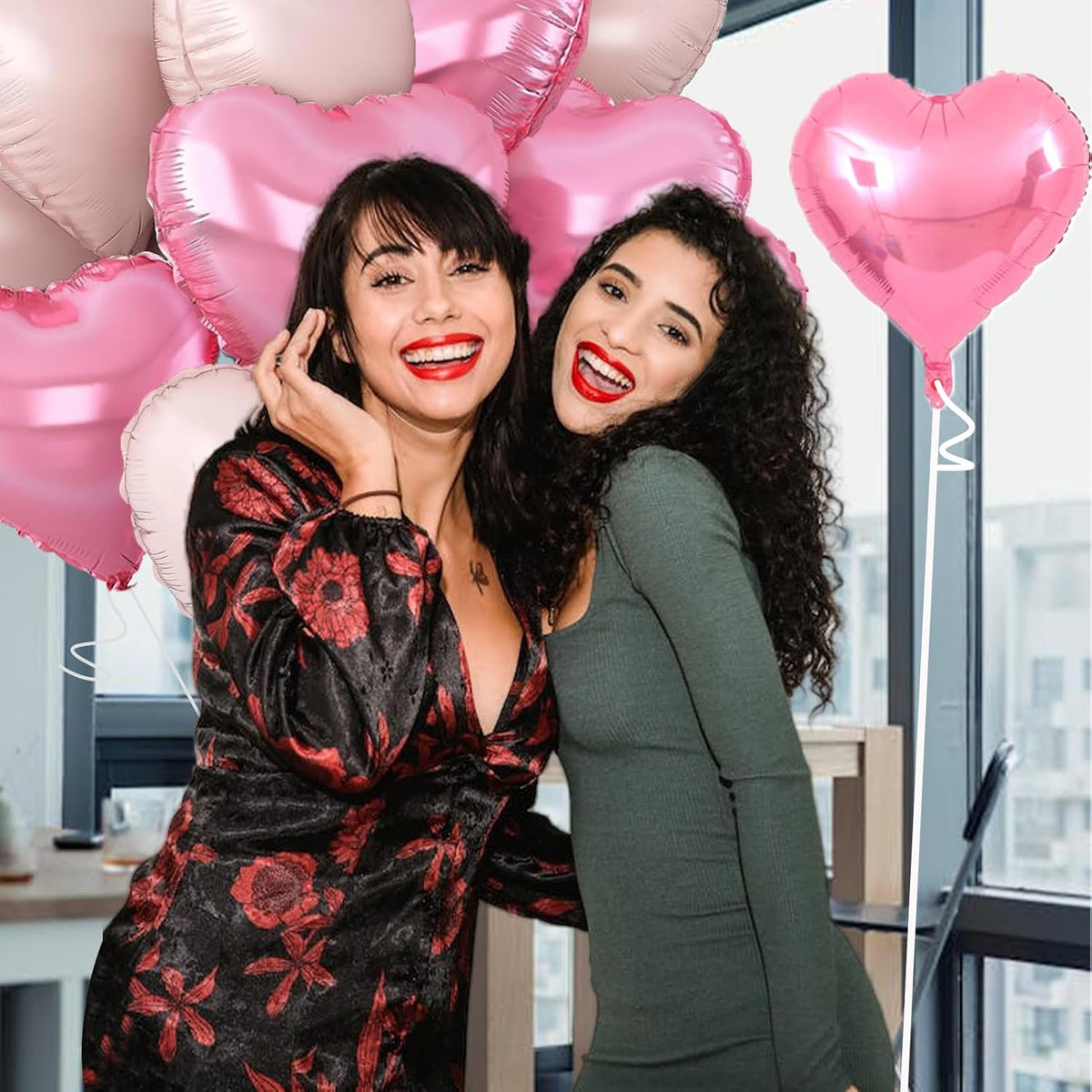 Pink Heart Balloons,18inch Bright Pink Heart Shaped Foil Balloons & Baby Pink Helium Mylar Balloon