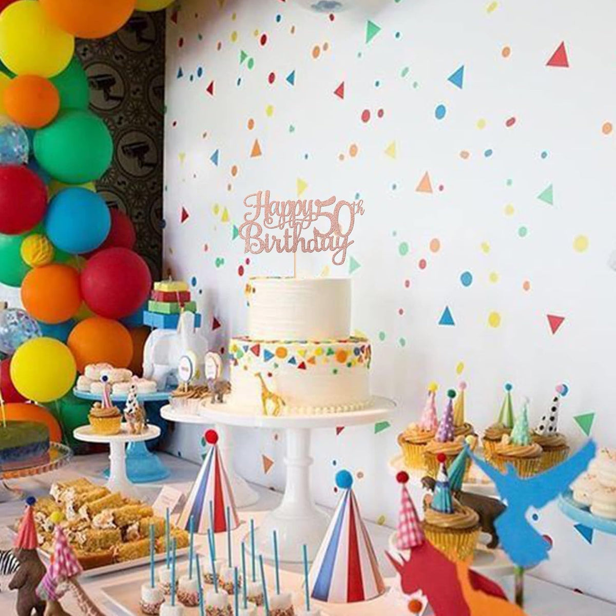 1 PCS Happy 50th Birthday Cake Topper Glitter Cheers to 50 Years Birthday Cake Pick 50 Fabulous