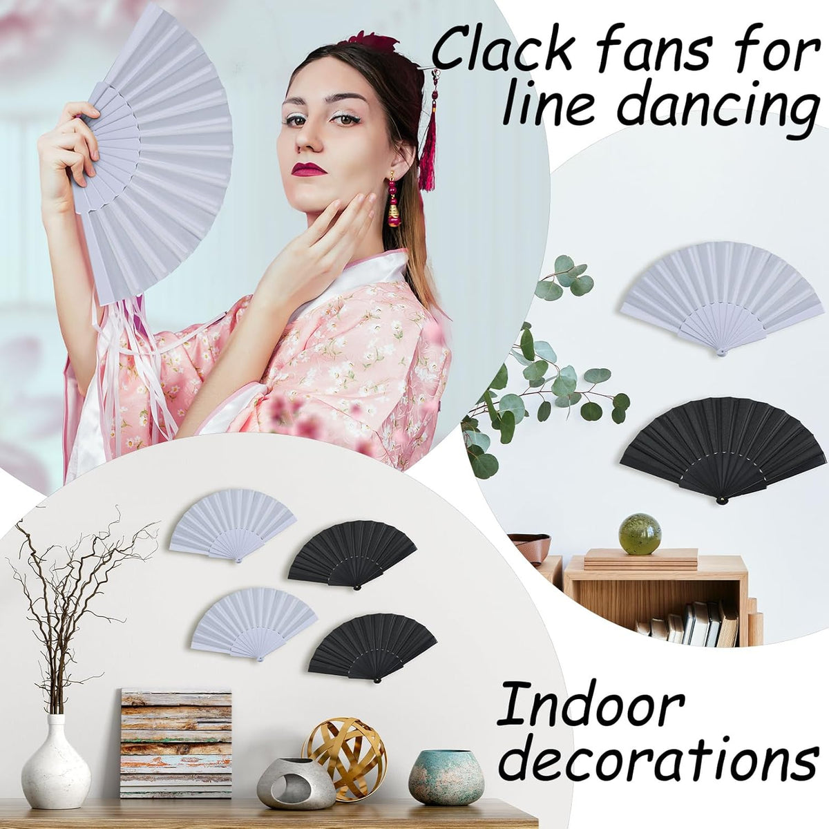 Wenqik 80 Pcs Wedding Folding Hand Fans Bulk Silk Fabric Chinese Handheld Foldable Clack Fans with