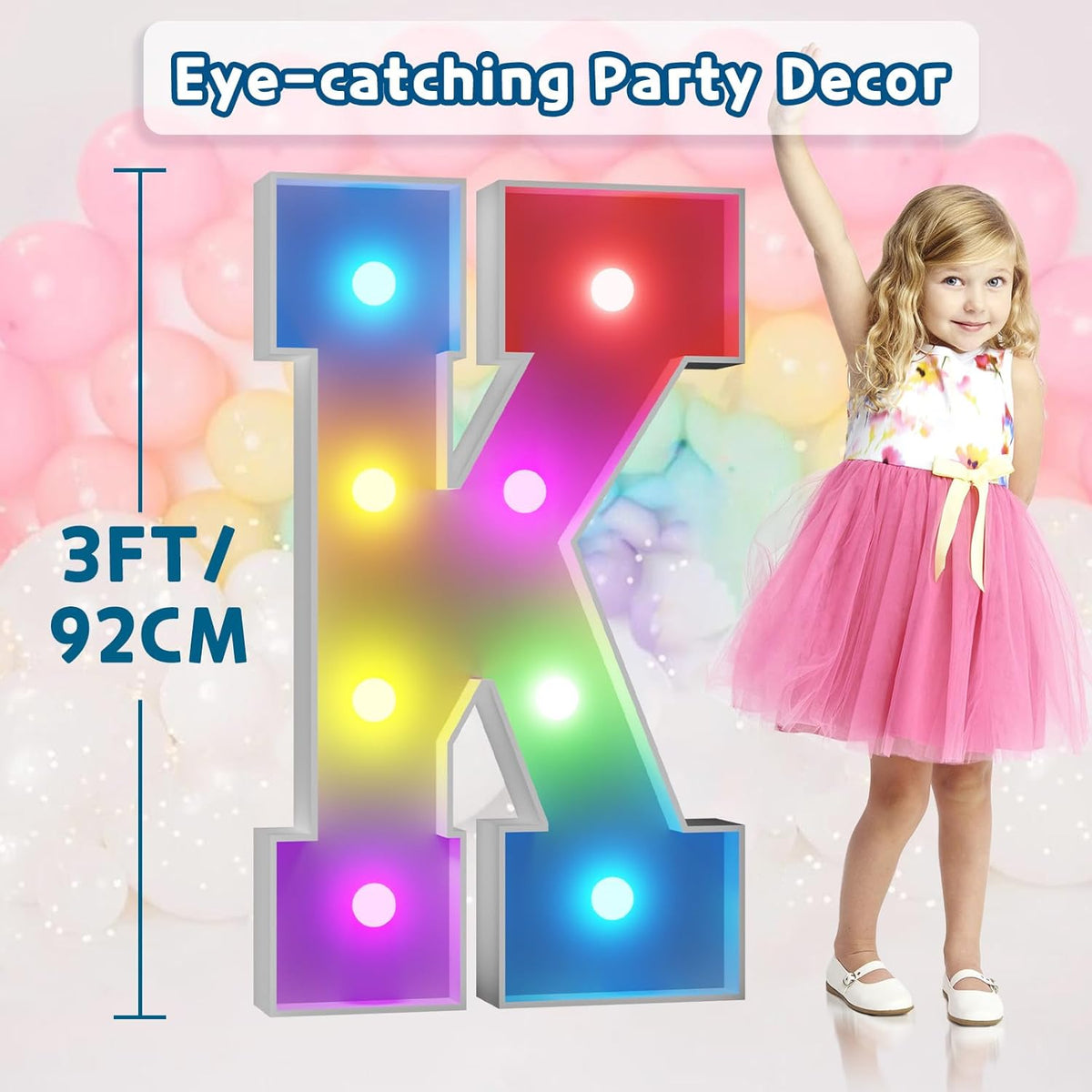 imprsv 3FT Colorful Marquee Light Up Letters K, 18 Colors Large Light up Letters Alphabet Sign with