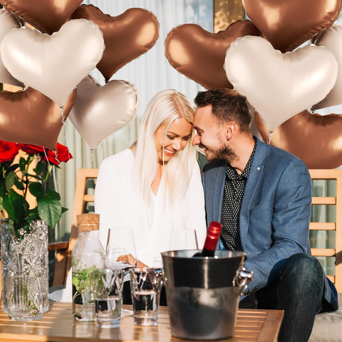 24 Inch Beige Brown Heart Balloons, Coffee Apricot Heart Shaped Foil Balloons, Boho Helium Balloon