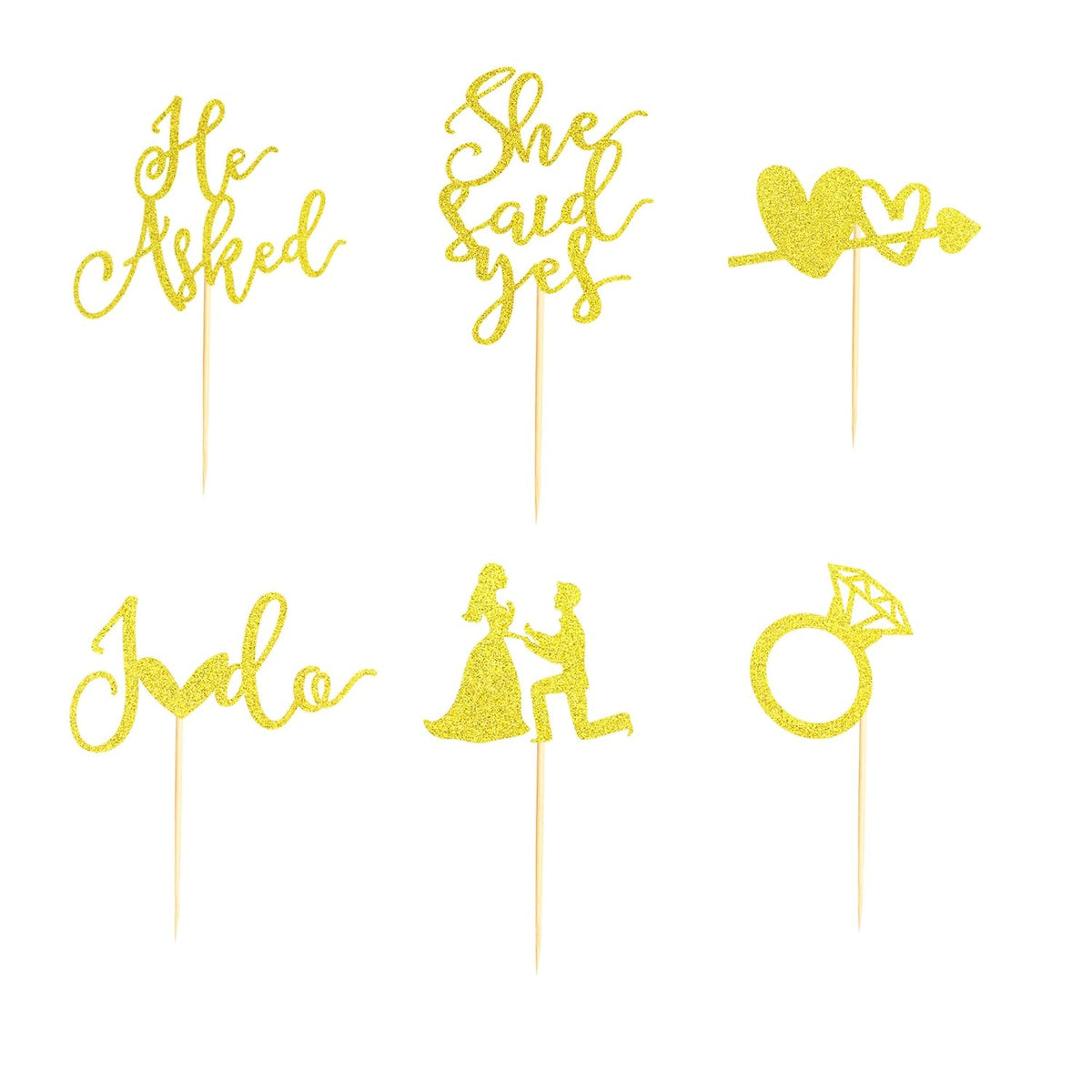 24Pcs He Asked She Said Yes Cupcake Toppers Diamond Ring Heart I Do Cake Picks for Wedding