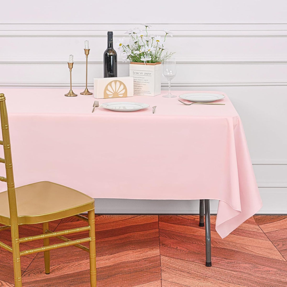 10 Pack Pink Tablecloths for 8ft Rectangle Tables 60 x 126 Inch - Polyester Table Cover Stain and