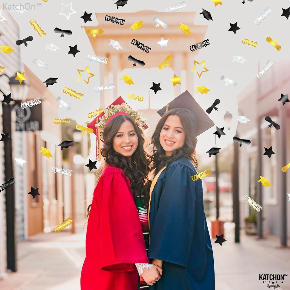 KatchOn, Congrats Grad Graduation Confetti 2025 - Pack of 1000 | Black and Gold Grad Decorations