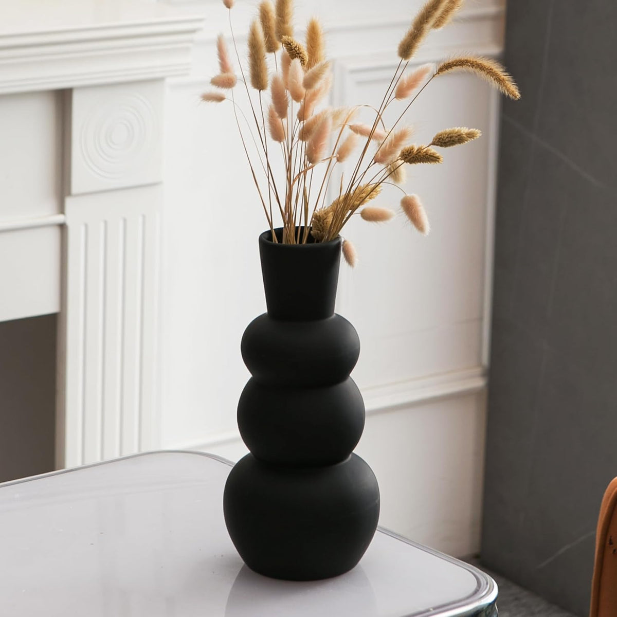 Black Vase, Modern Ceramic Vase, Black Matte Clay Vases for Pampas Grass, Minimalist Home Fresh
