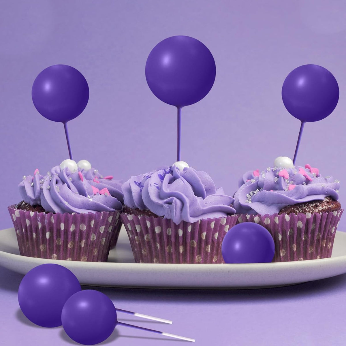 ASTARON 20 Pcs Ball Cake Topper Decorations Mini Balloons Cake Topper Sticks Dark Purple Balls Cake