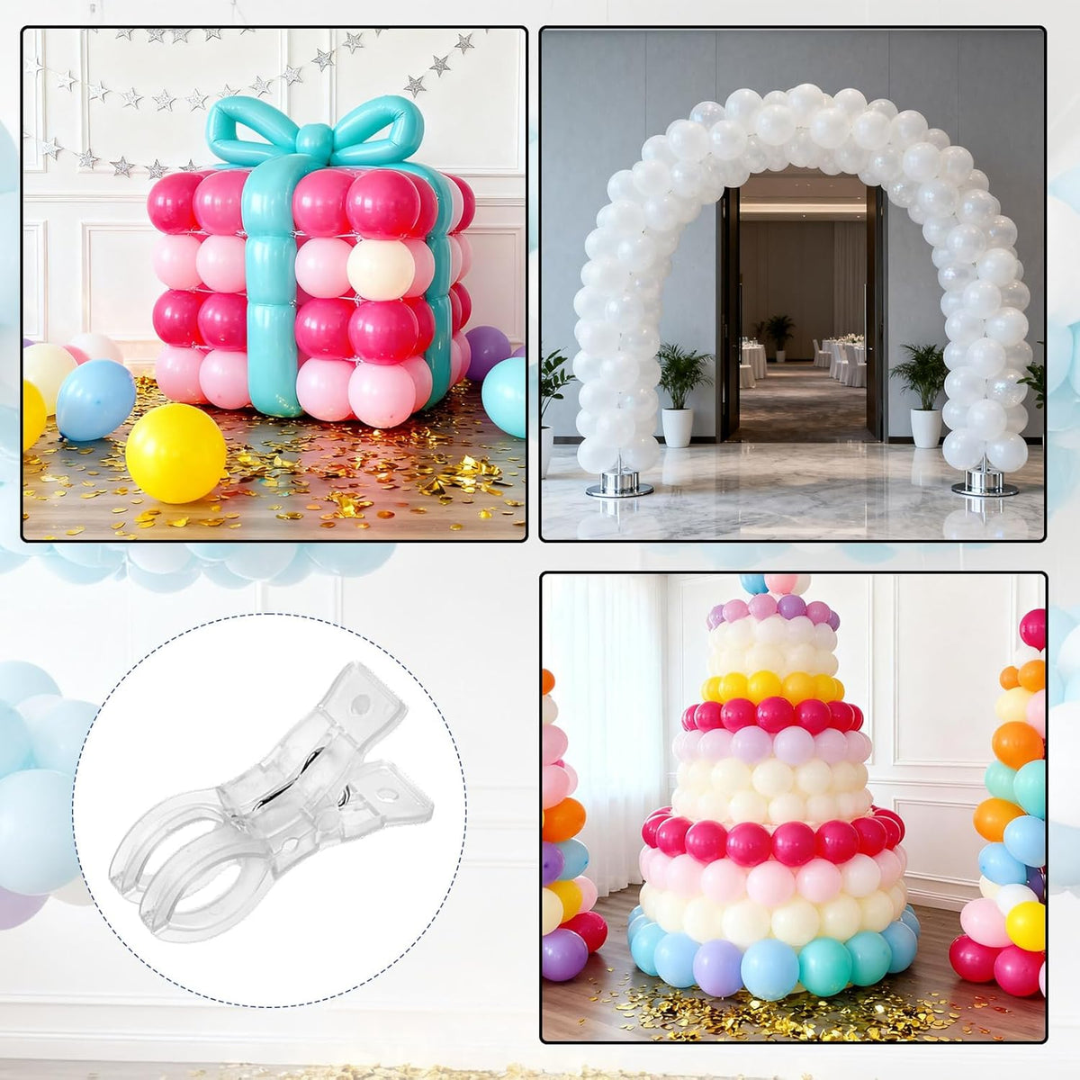 10pcs Balloon Arch Clips, Plastic Spring Garland Clamps Transparent Heavy Duty Clips for Balloon