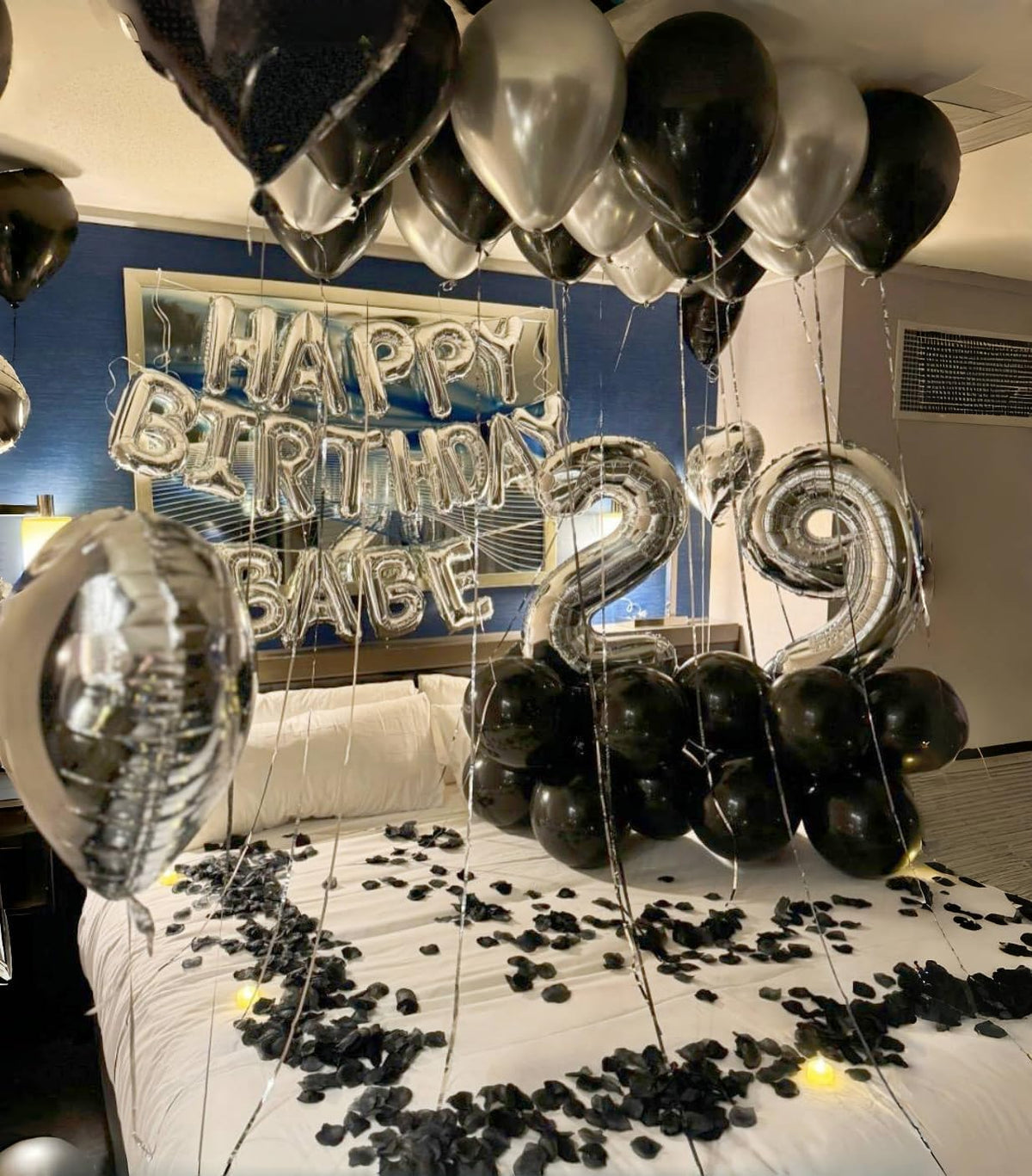 Black and Silver Balloons, 12 Inch Metallic Chrome Black Silver Confetti Latex Helium Balloons for