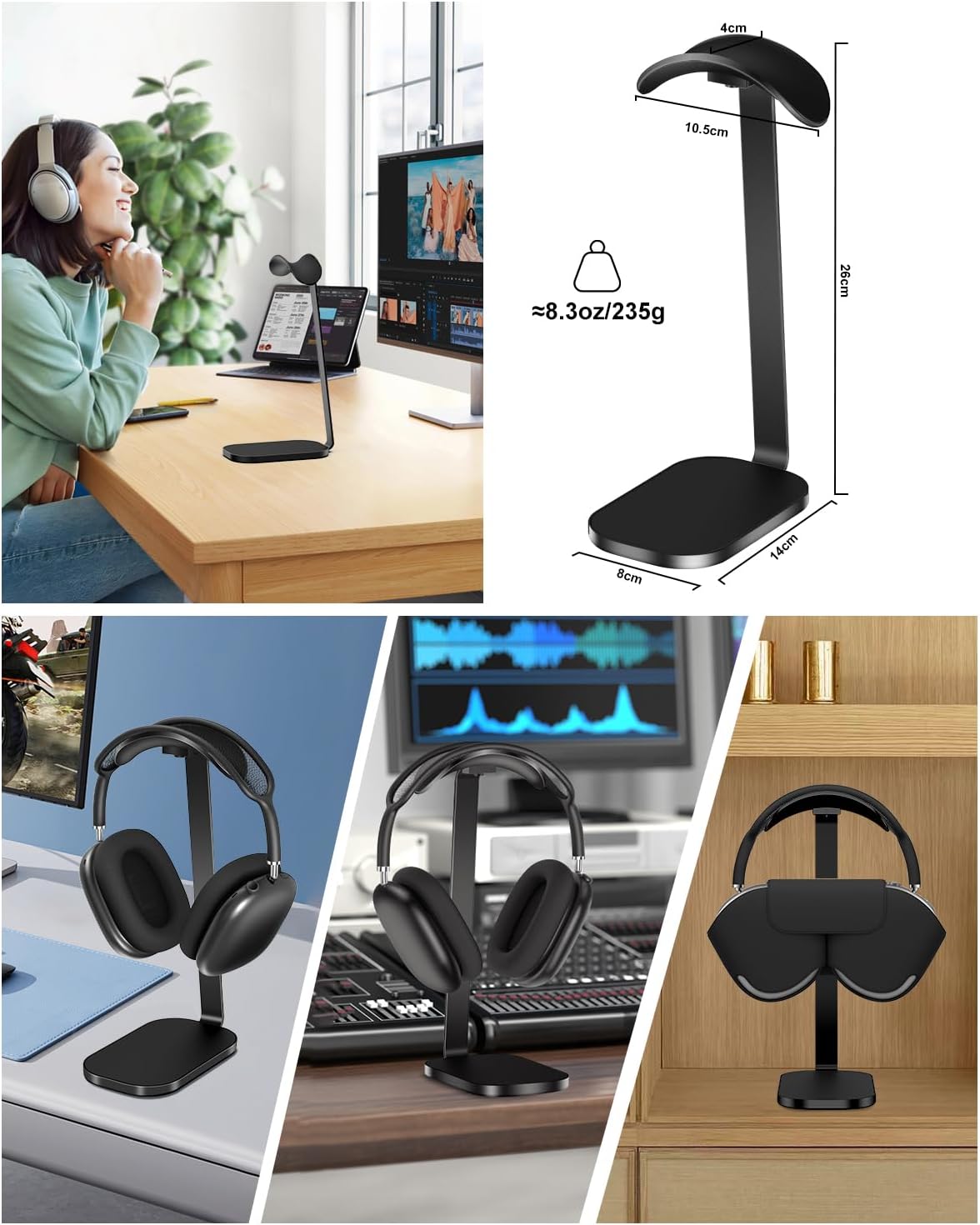 VICHYIE Headphone Stand for AirPods Max, Headset Holder with Aluminum Supporting Rod, Heavy Base