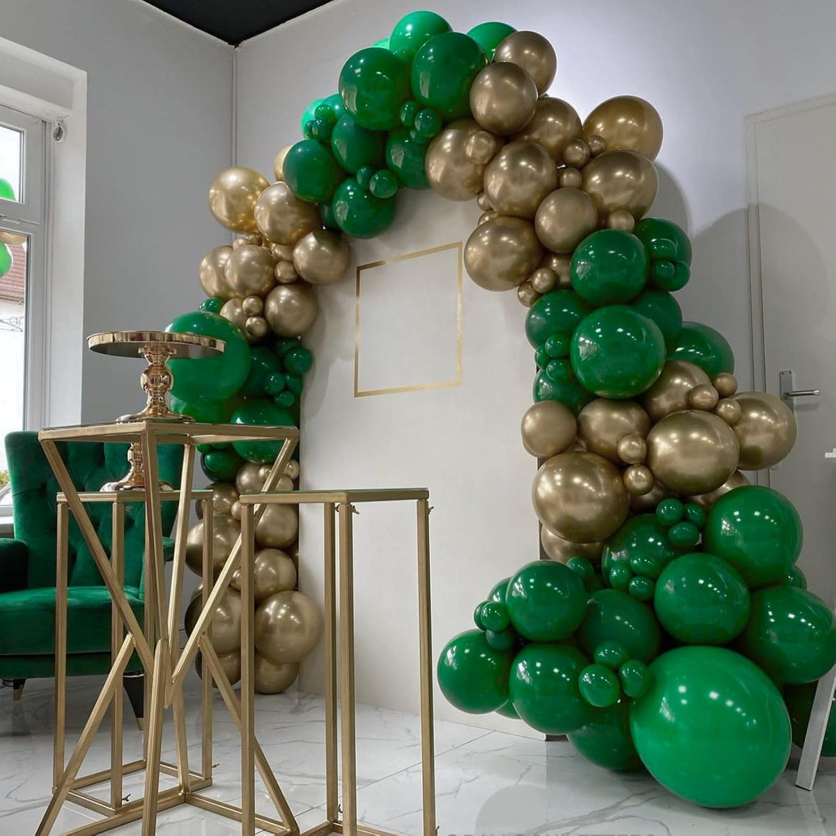 Green and Gold Balloons, 60Pcs Dark Green Gold Balloons, 12 Inch Metallic Gold Latex Balloons Green