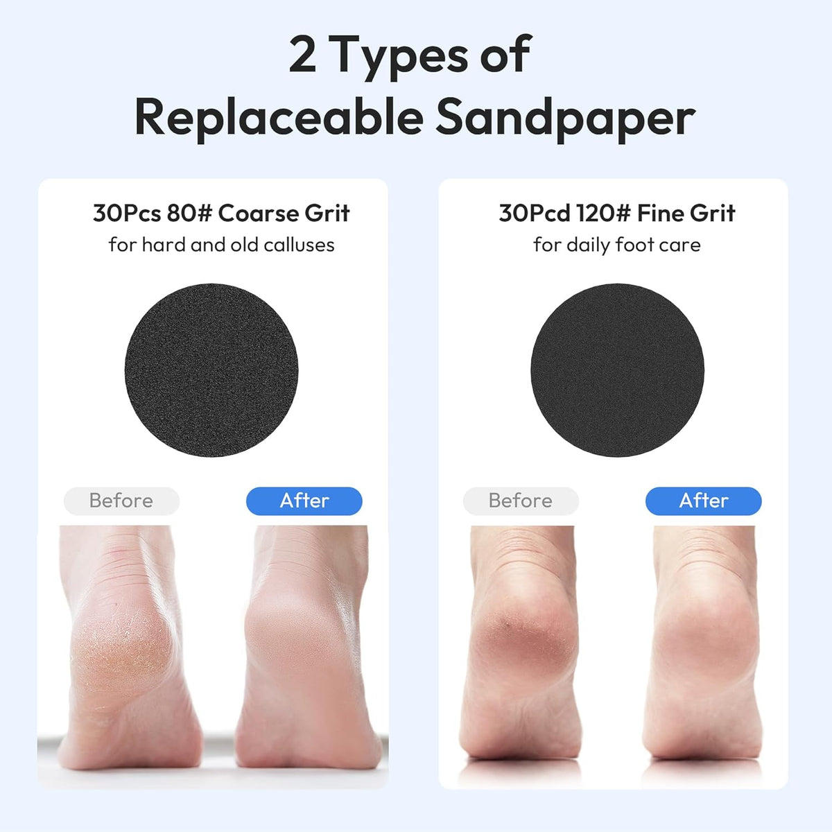 Electric Foot Callus Remover, 2-in-1 Rechargeable Portable Electric Foot File with 70pcs Sandpaper