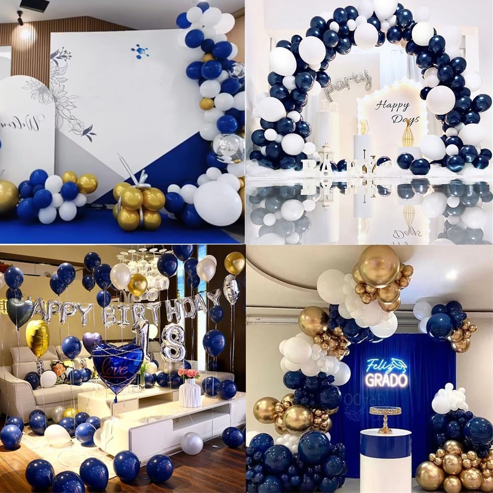 300 Pack Navy Blue Gold and White Balloons 5 Inch Metallic Latex Bulk Small Balloon Arch Garland