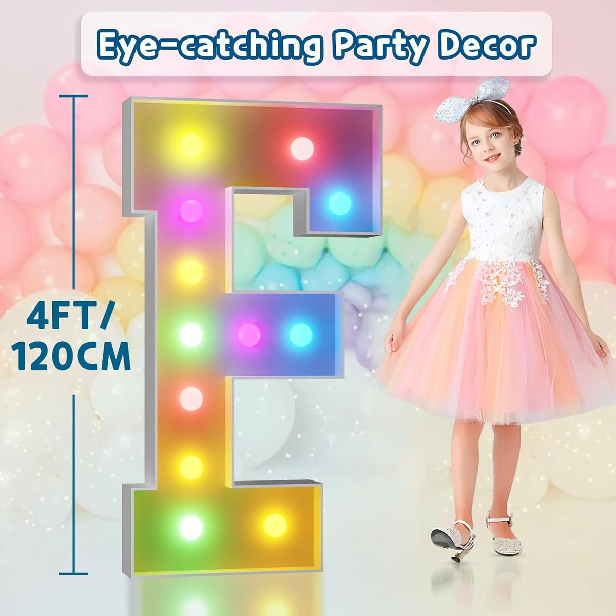 imprsv 4FT Colorful Marquee Light Up Letters F, 18 Colors Light Up Letters Alphabet Sign with