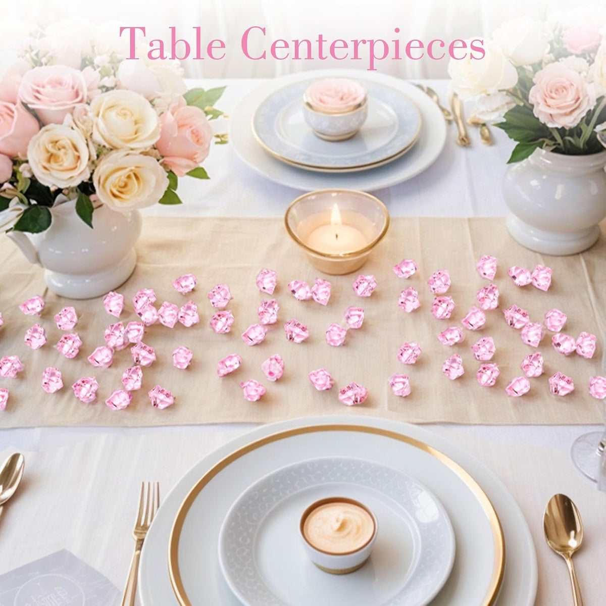 DOMESTAR Pink Fake Ice, 150PCS Acrylic Fake Diamonds, Plastic Crystals Gems, Vase Fillers DIY Craft