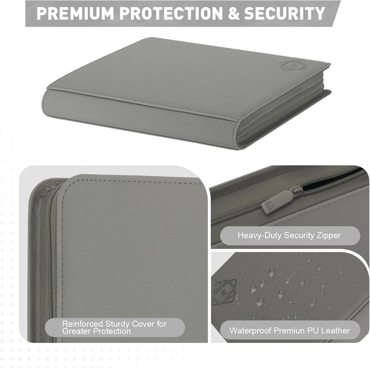 Premium Card Binder 12 Pocket for 720 Pockets Trading Card Binder, PU Zipper Card Collection Album