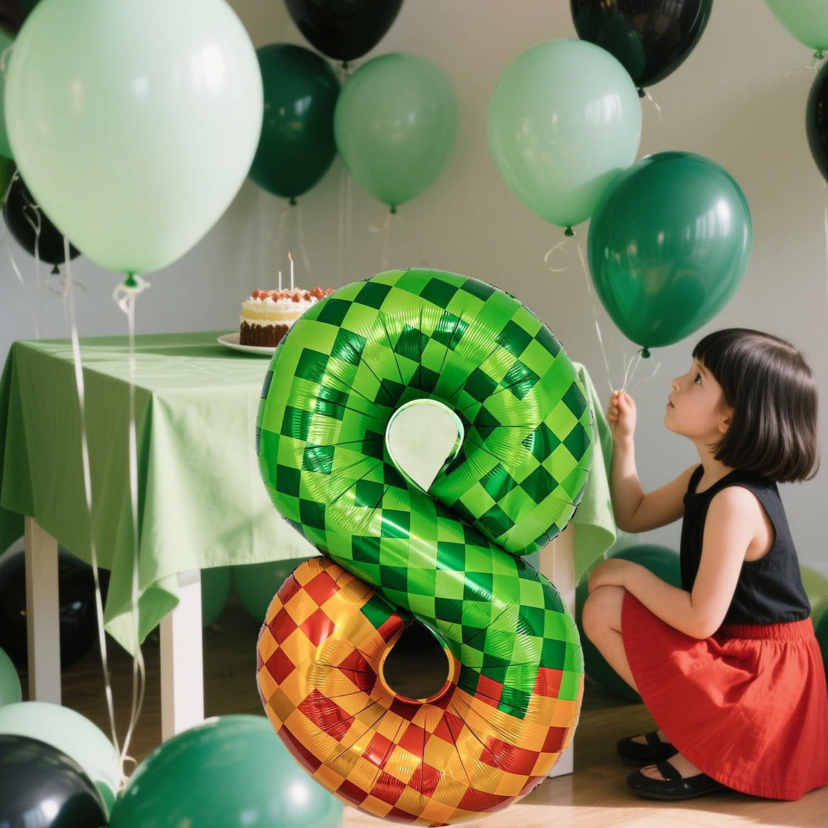 Pixel & TNT Theme 40in Giant Number Balloons - Foil Mylar Birthday Party Decorations for Kids