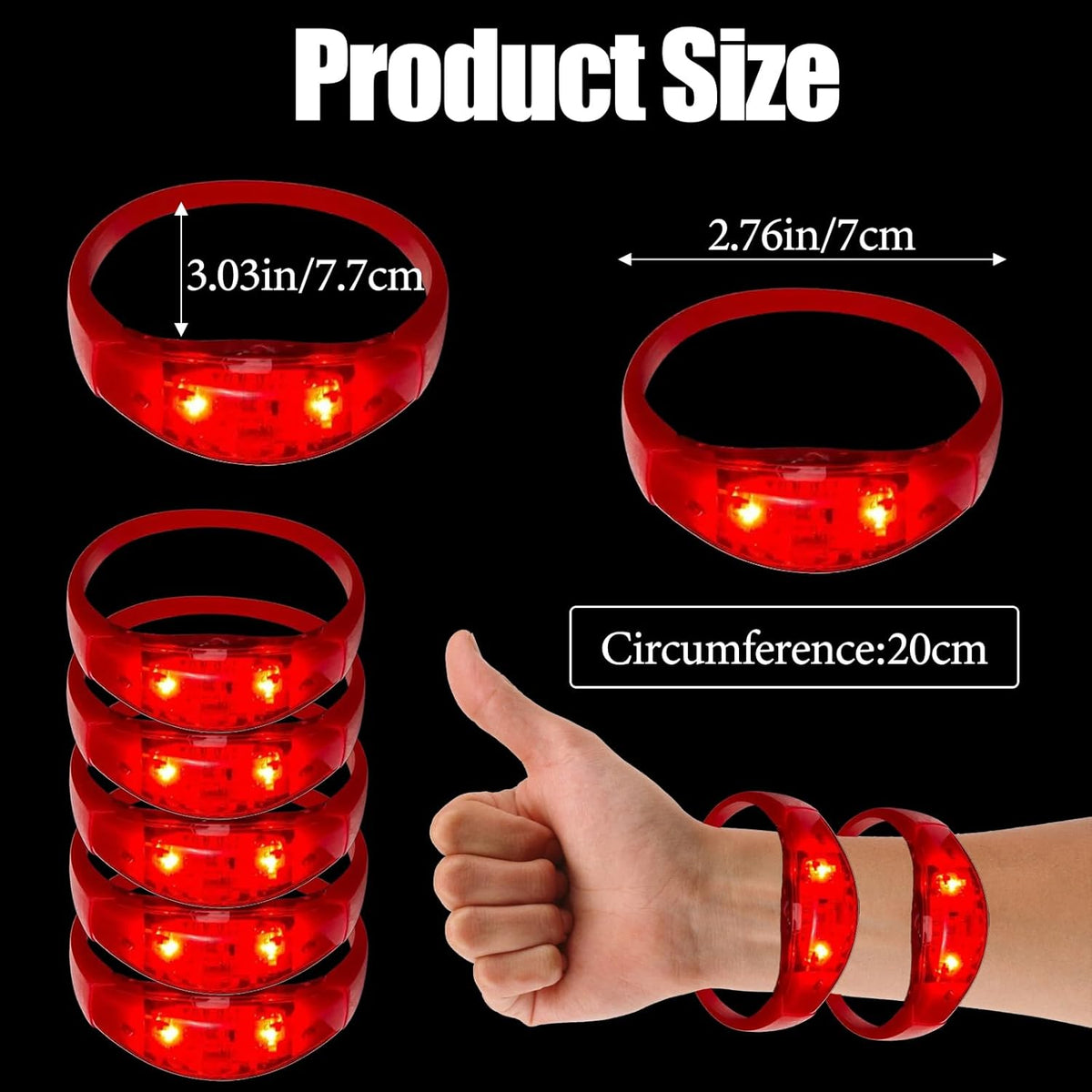 100 Pcs LED Bracelets Sound Activated with Flashing LED Strobe Music Control Light Up Bracelets for