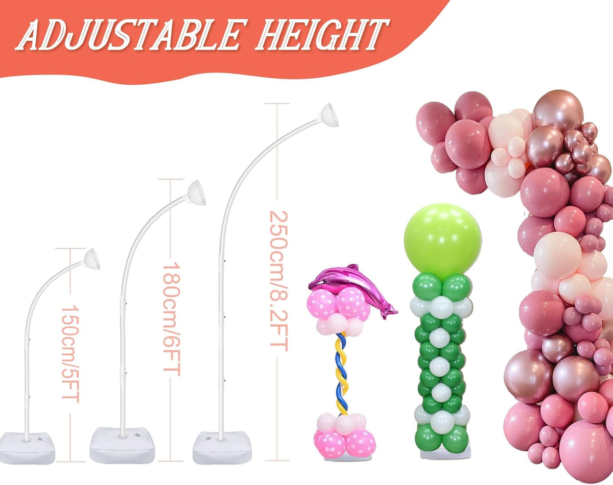 8FT & 6FT Balloon Arch Stand, Flexible Top Balloon Arch Kit, Half Arch Balloon Stand with Base for