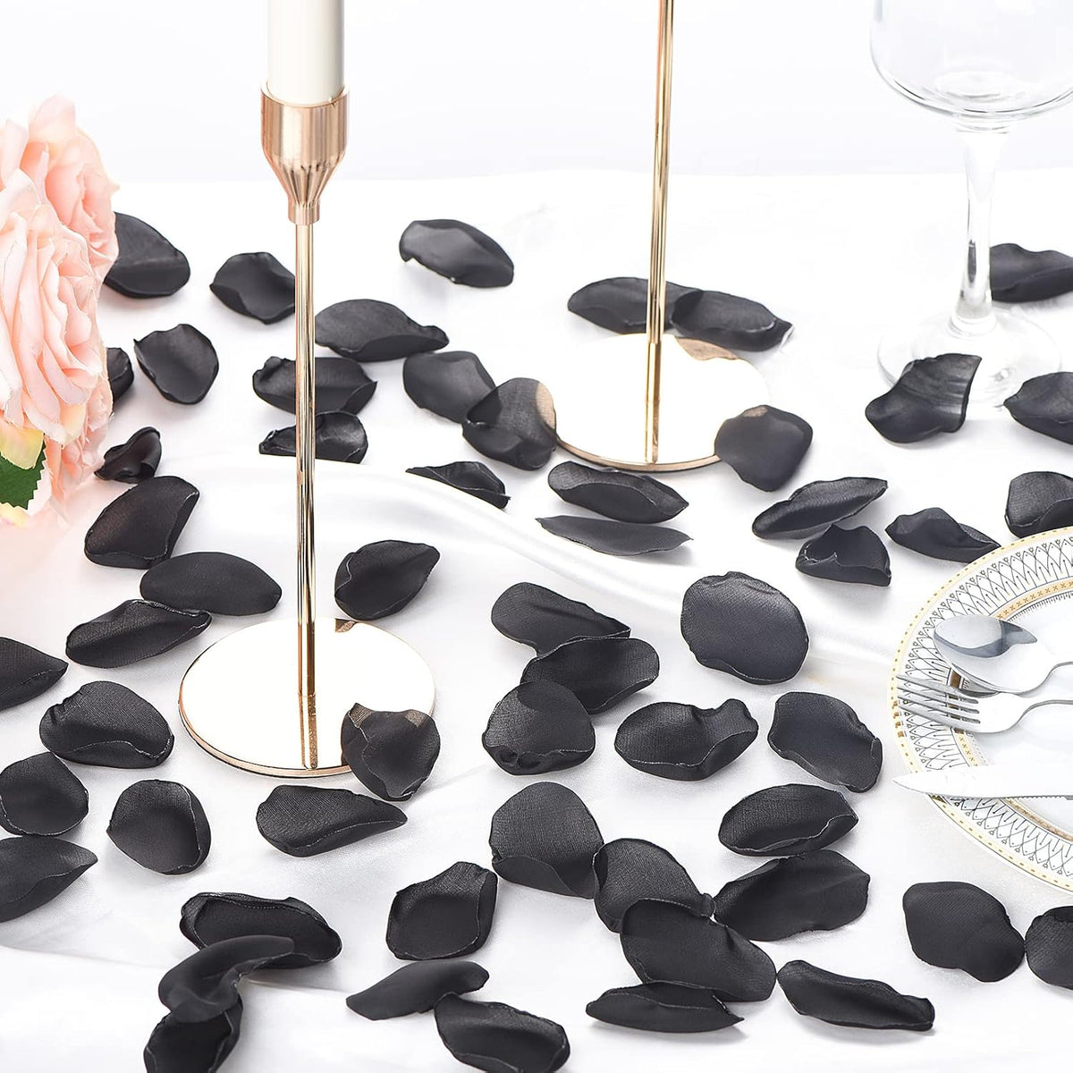 300pcs Artificial Black Rose Petals Fake Silk Flower Petals for Wedding Flower Girl Basket Ceremony