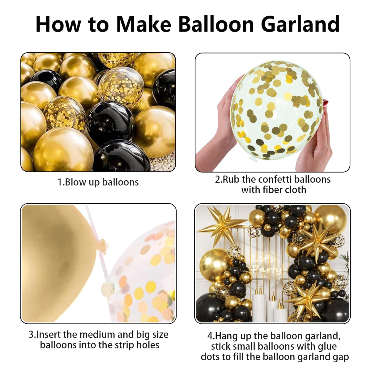 KARLURE Black Gold Balloons Arch Kit Garland with 22Inch Gold Star Balloons