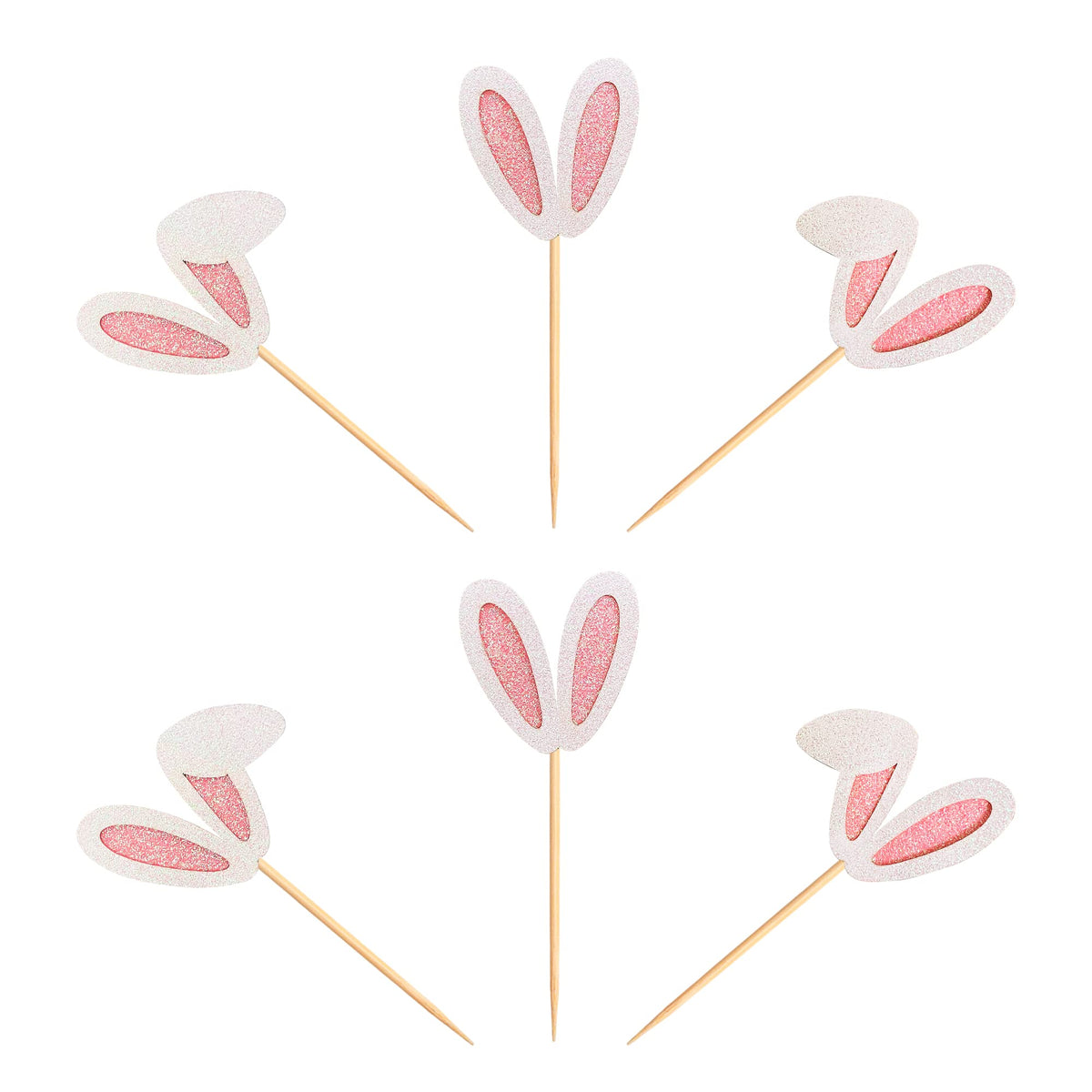 Ercadio 24 Pack Easter Bunny Ear Cupcake Toppers Glitter Pink Rabbit Ears Cupcake Picks Easter