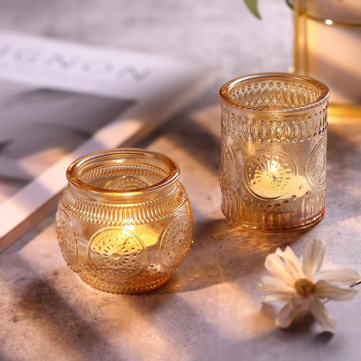 DARJEN 24Pcs Gold Votive Candle Holders - Glass Candle Holder Bulk for Table Centerpiece, Tea