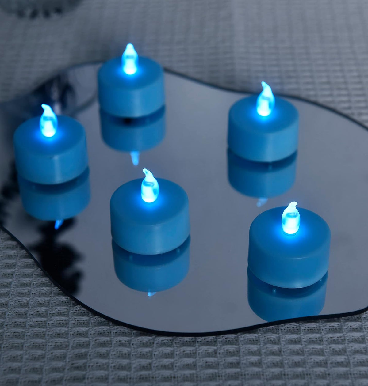 LED Tea Lights Candles- 100PACK Blue Flameless Candles Realistic and Bright Flickering Long Lasting