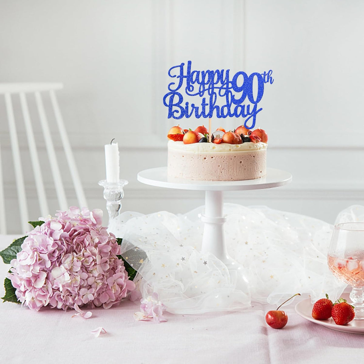 1 PCS Happy 90th Birthday Cake Topper Glitter Cheers to 90 Years Birthday Cake Pick Ninety 90