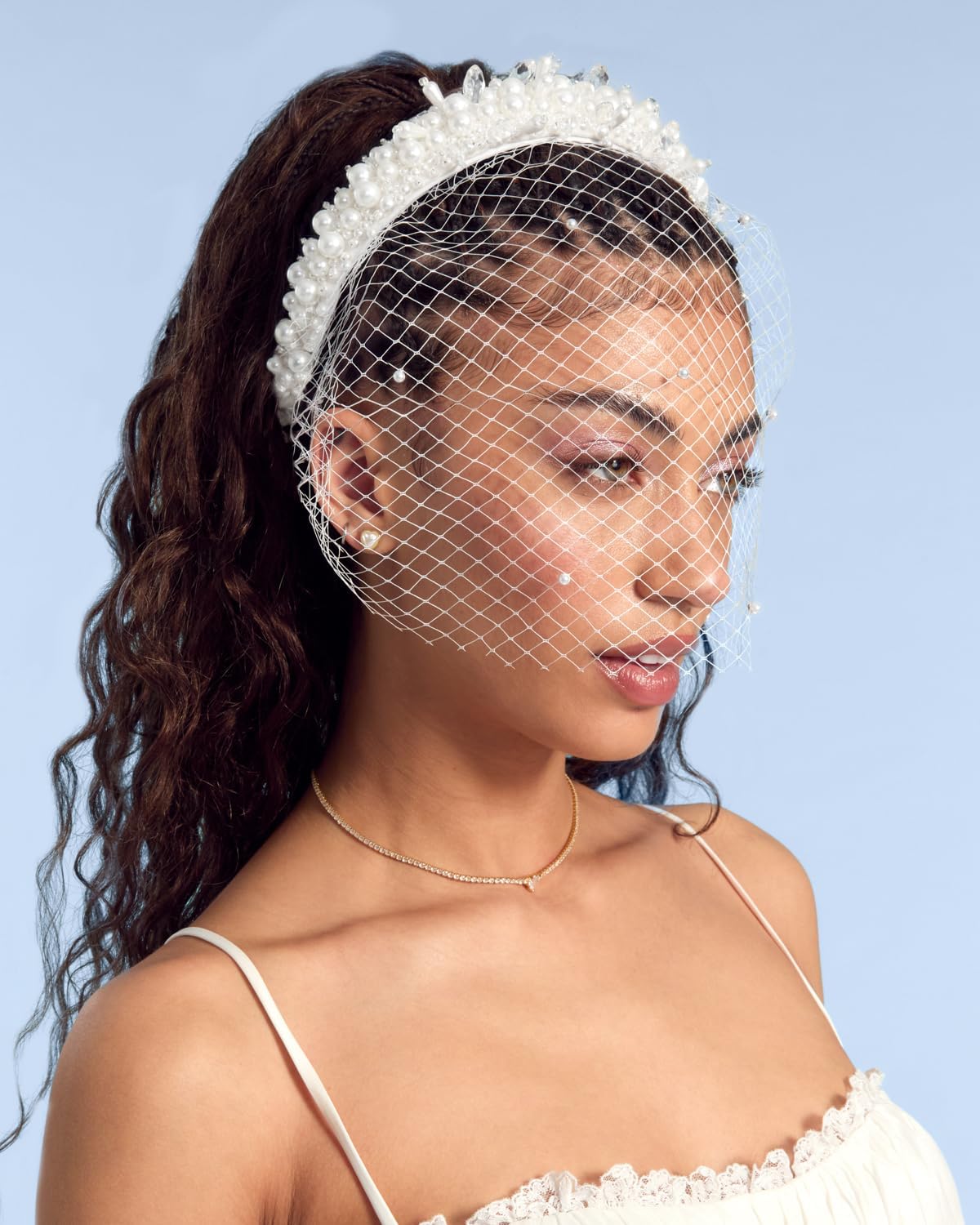 xo, Fetti Pearl Beaded Bridal Headband + Birdcage Veil | Bachelorette Party Hairpiece, Bridal